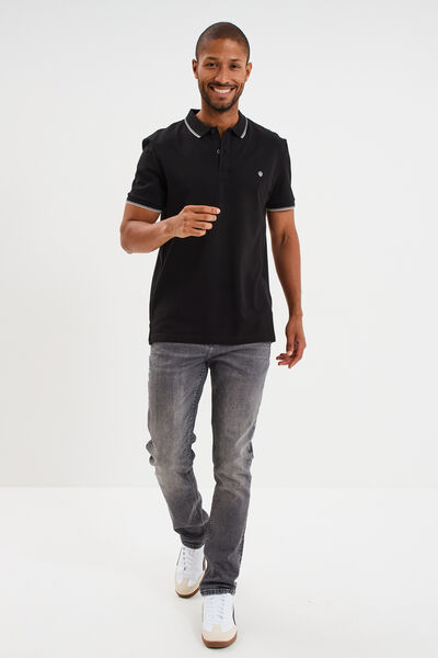 Polo piqu&eacute; coton manches courtes noir homme