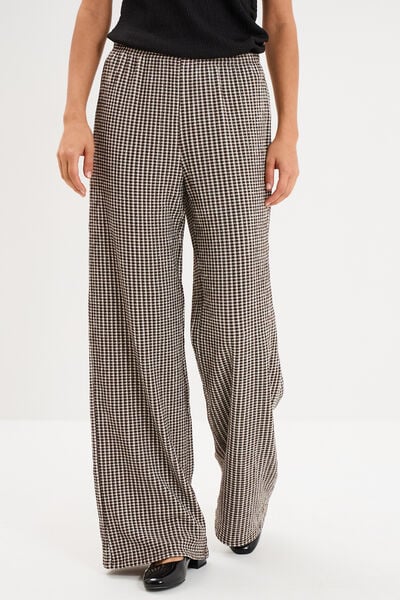Pantalon large effet gaufr&eacute; marron chocolat femme
