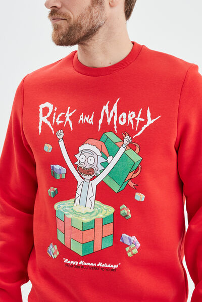 Sweat de Noël col rond Rick et Morty rouge homme