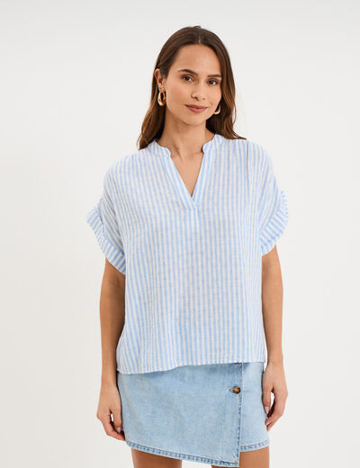 Blouse droite &agrave; manches courtes ecru femme