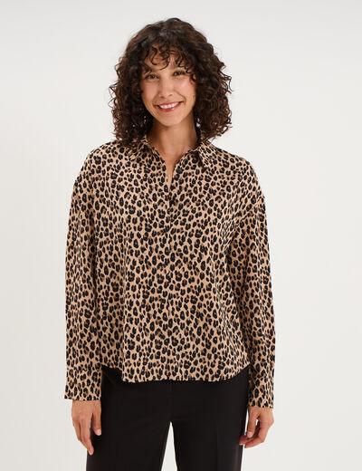 Chemise fluide manches longues beige clair femme