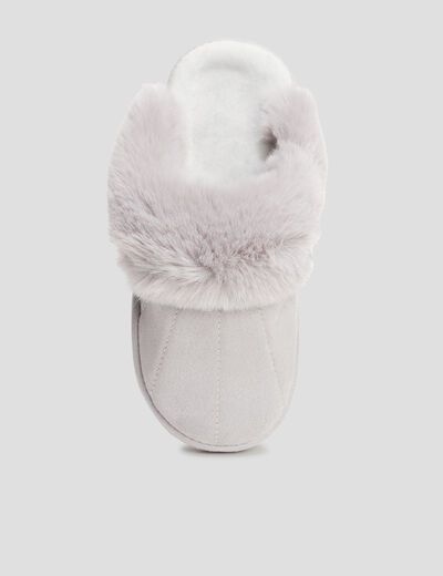 Chaussons mules col en fausse fourrure mauve femme