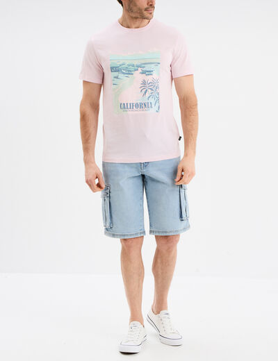 T-shirt col rond manches courtes coton rose clair homme