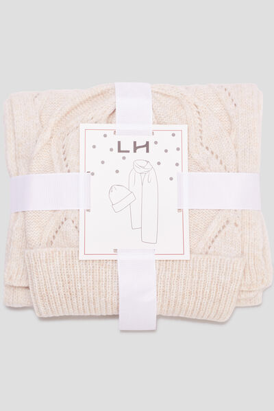 Ensemble bonnet et écharpe tricot sable femme