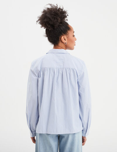 Blouse col polo en popeline blanc femme