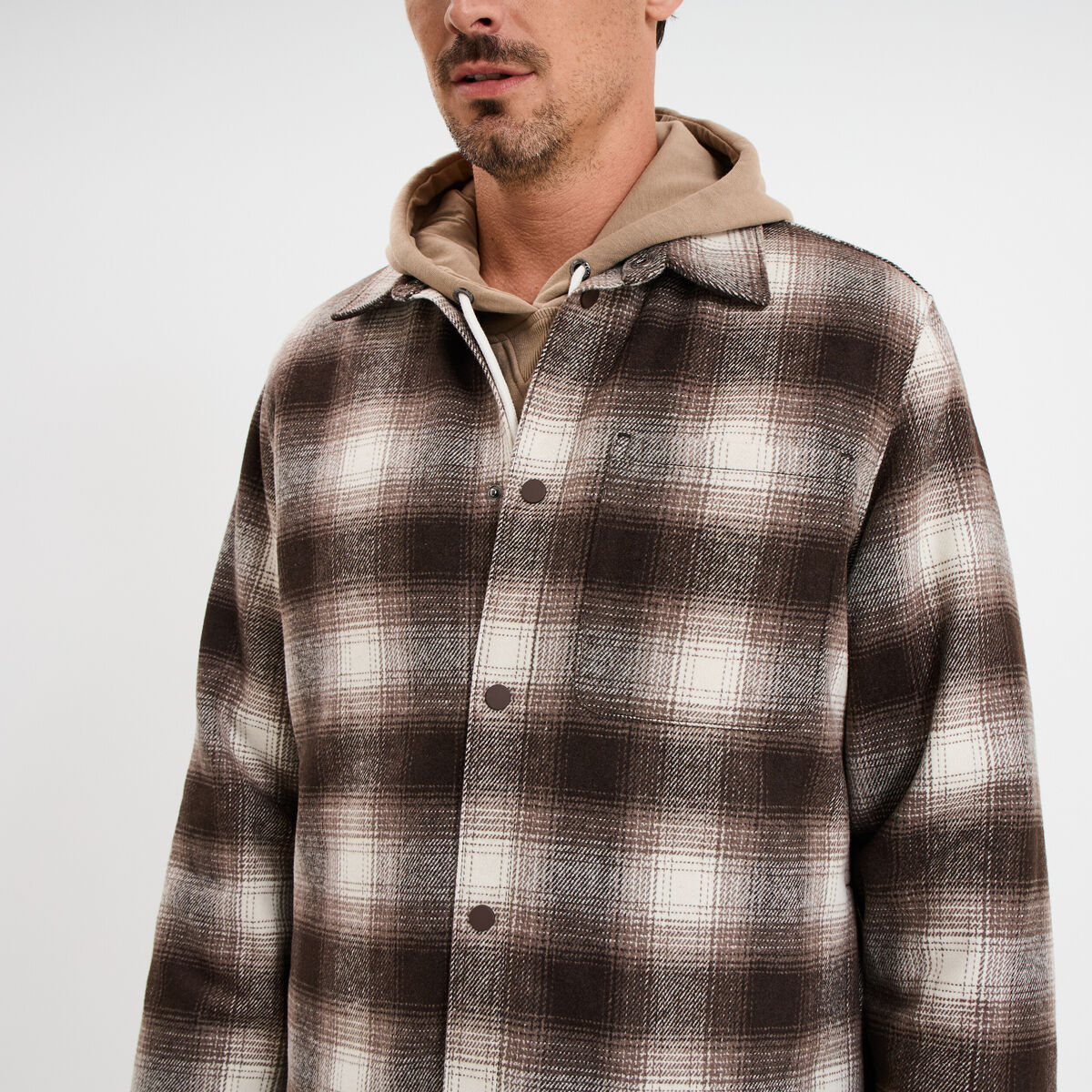 Surchemise 1 poche manches longues taupe homme