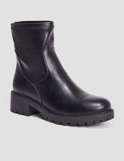 Bottines ranger crantées bout rond noir femme