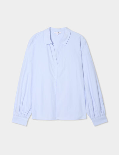 Blouse col en V à revers bleu ciel femme