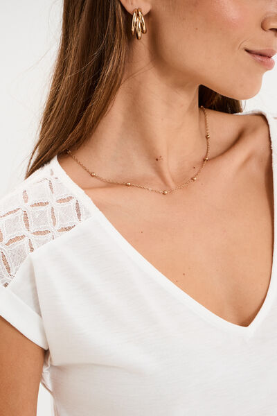 T-shirt col en V ajour&eacute; &eacute;paules et dos blanc femme