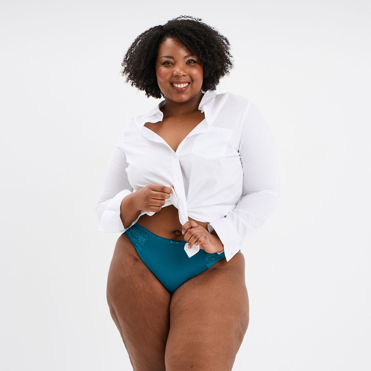 Culotte empiècements dentelle bleu canard femme grande taille
