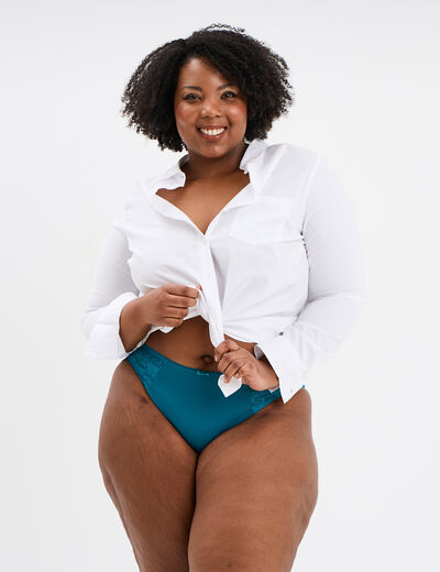 Culotte empiècements dentelle bleu canard femme grande taille