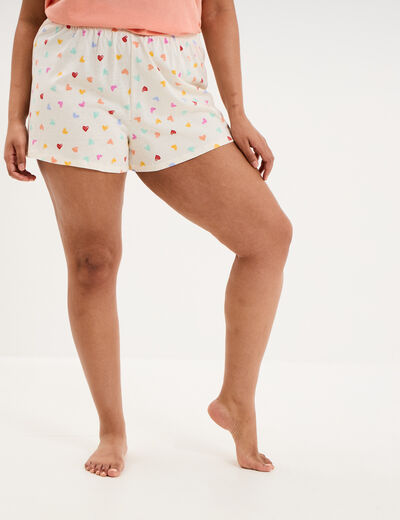 Bas de pyjama short coton ecru femme grande taille