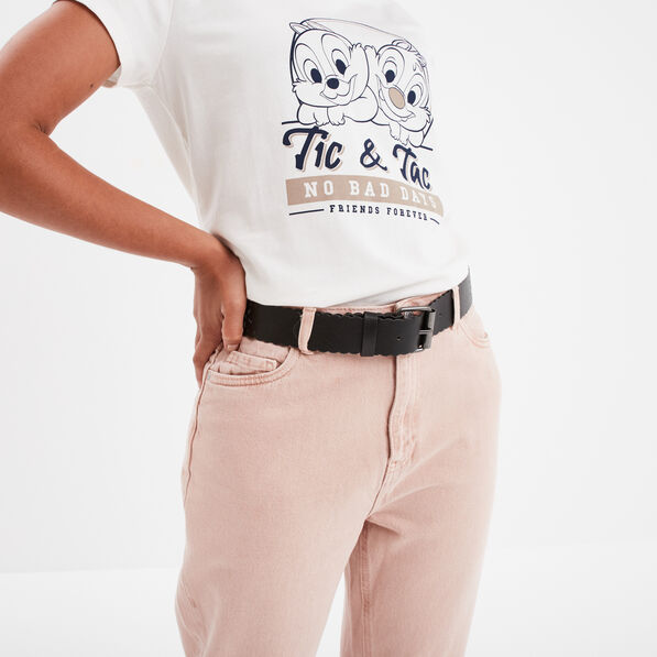 Ceinture à perforations et bord festonné noir femme