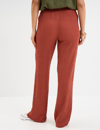 Pantalon effet gaufré taille élastiquée vieux rose femme