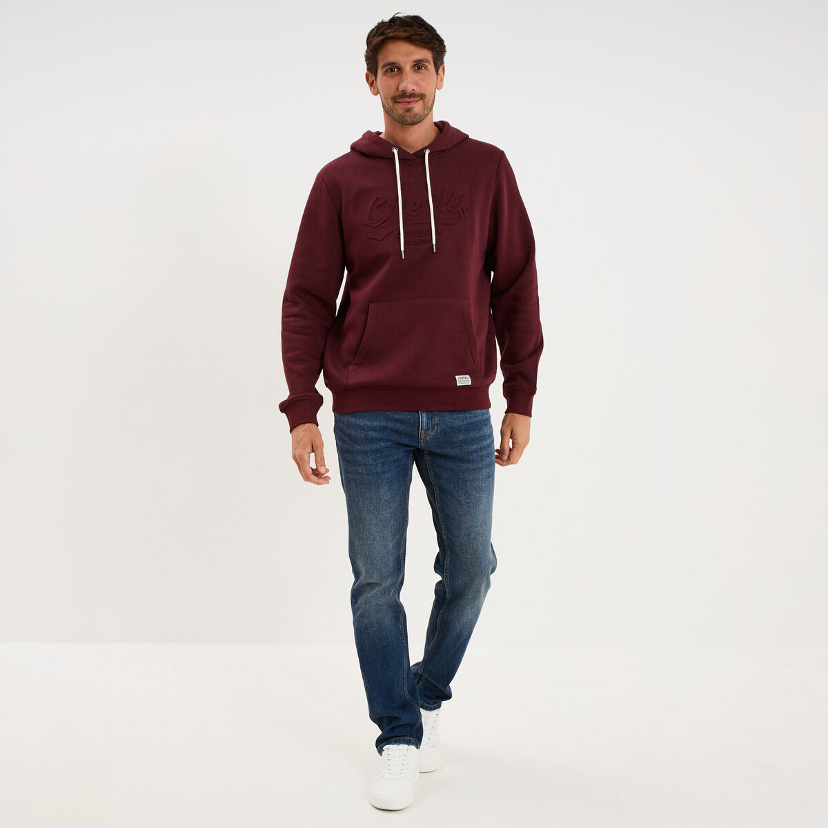 Sweat hoodie 1 poche et capuche prune homme