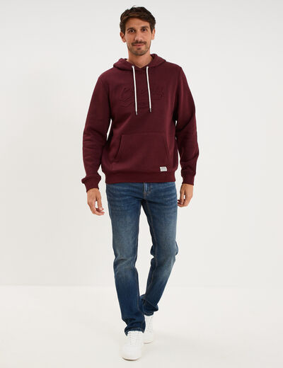 Sweat hoodie 1 poche et capuche prune homme