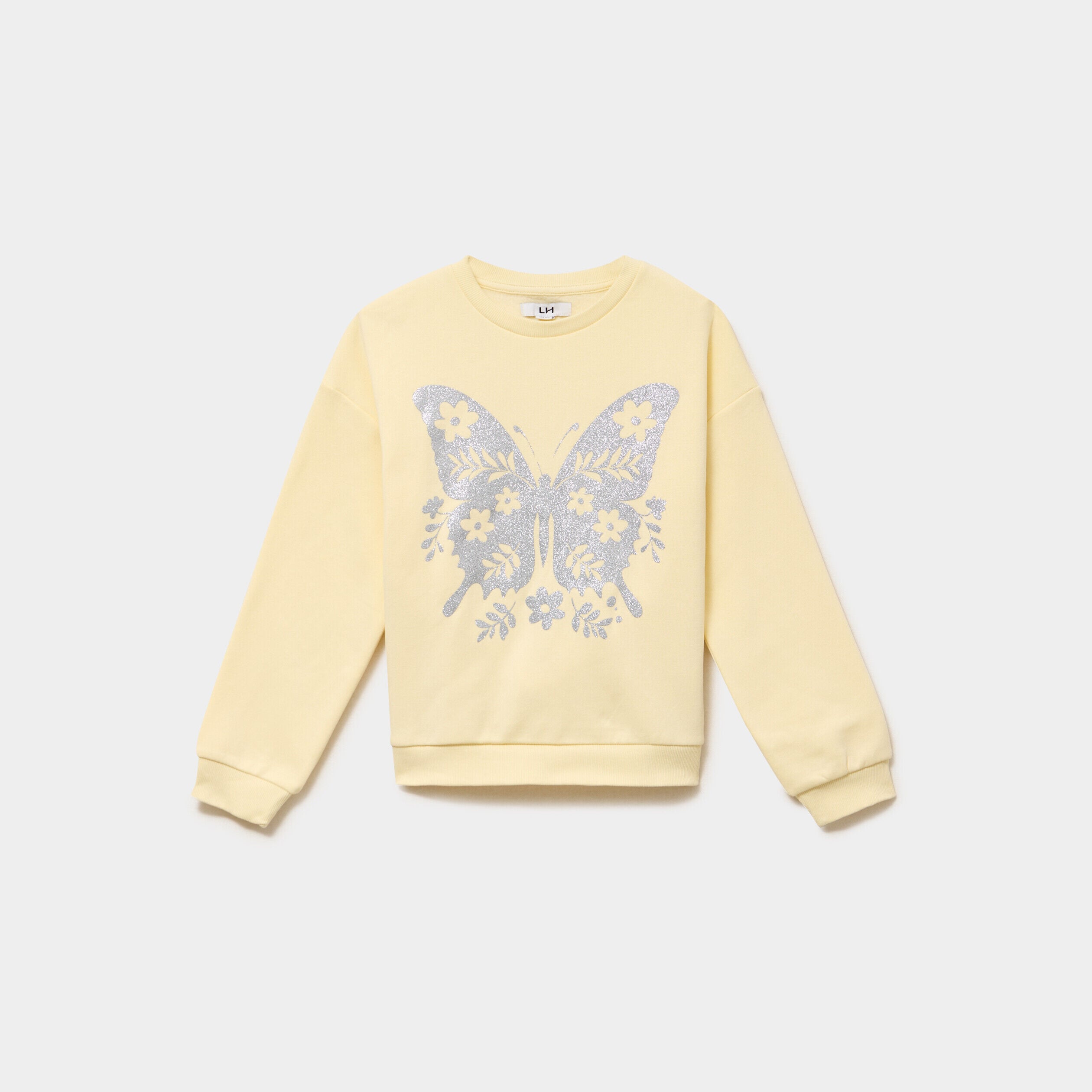 Sweat oversize col rond manches longues jaune clair fille LH