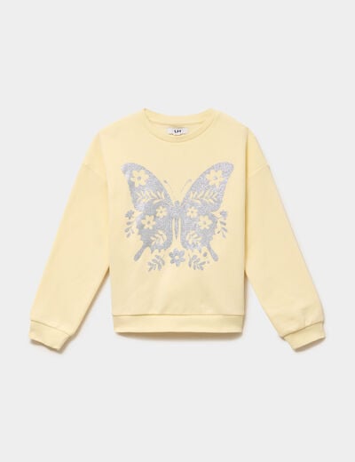 Sweat oversize col rond manches longues jaune clair fille