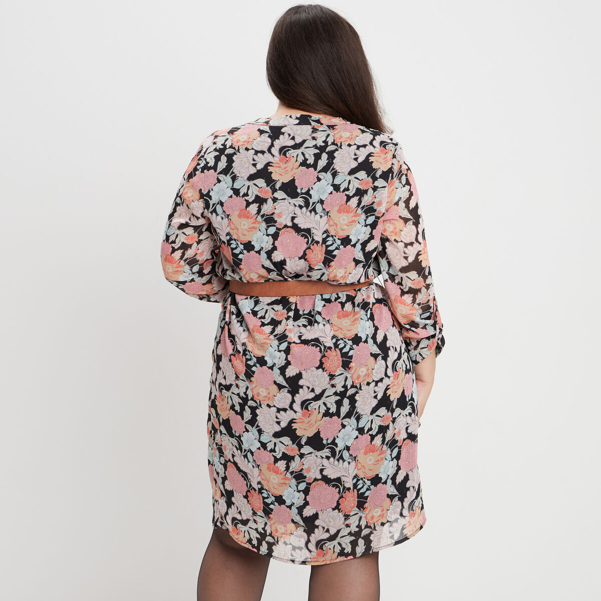 Robe droite ceinturée noir femme grande taille