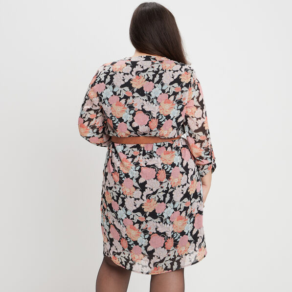 Robe droite ceinturée noir femme grande taille