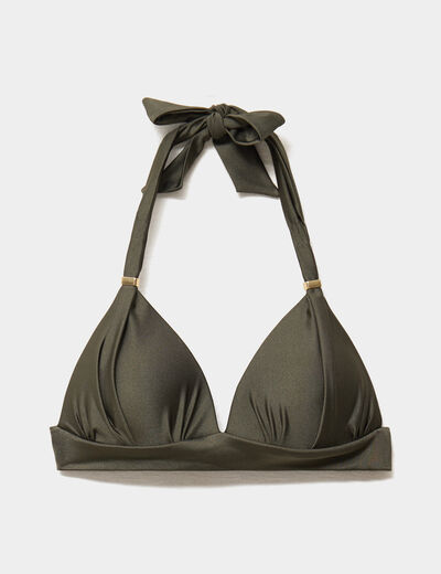 Haut de maillot de bain forme triangle vert kaki femme