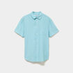 Chemise manches courtes lin m&eacute;lang&eacute; bleu turquoise homme
