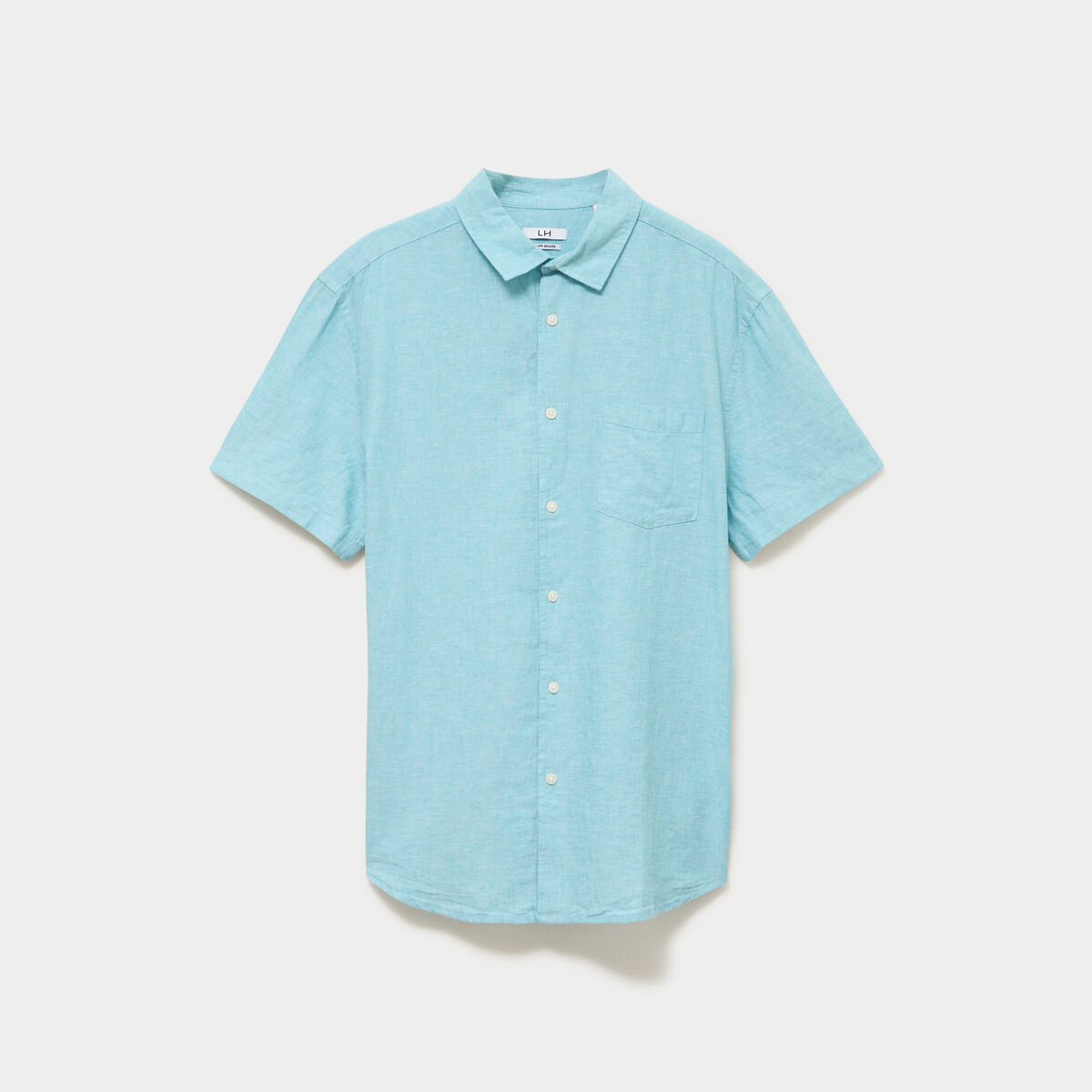 Chemise manches courtes lin m&eacute;lang&eacute; bleu turquoise homme