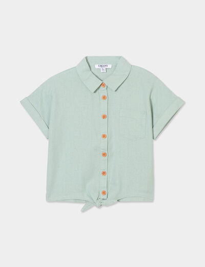 Chemise nouée manches courtes en lin vert pastel fille