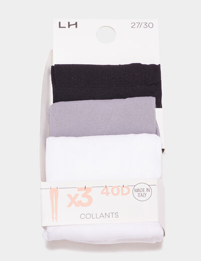 Lot 3 collants (noir, gris, blanc) 40D gris fille