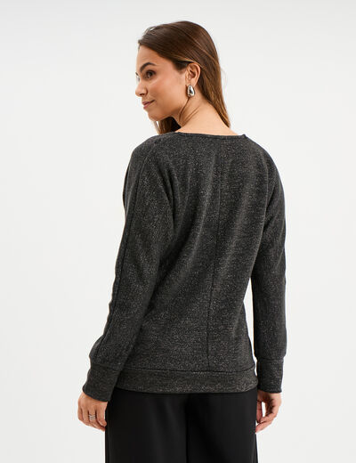Pull chauve-souris col en V détail zippé noir femme
