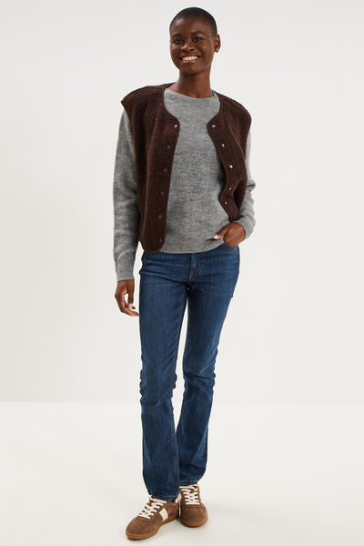 Pull col rond manches longues gris clair femme