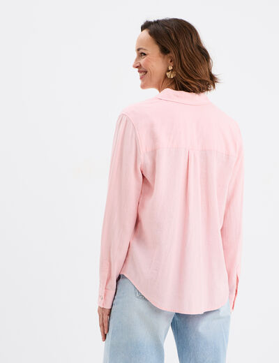 Chemise mélange lin manches longues rose clair femme