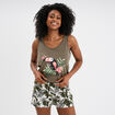 Ensemble pyjama short débardeur coton vert kaki femme