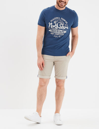 Bermuda short chino droit coton stretch creme homme