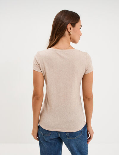 T-shirt coton col rond manches courtes beige femme