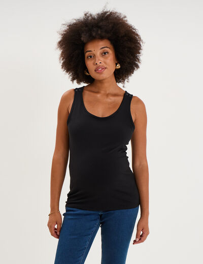 D&eacute;bardeur allaitement col rond stretch noir femme maternit&eacute;