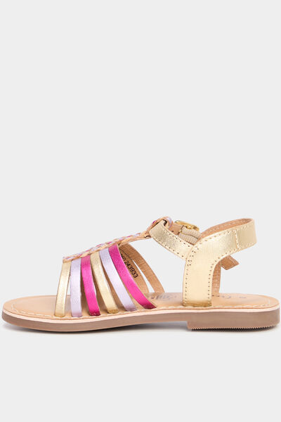 Sandales plates en cuir multicolore fille