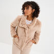 Veste fausse fourrure col montant beige femme