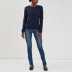 Gilet manches longues boutonné col rond bleu marine femme