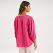 Blouse col tunisien manches 3/4 coton rose fushia femme