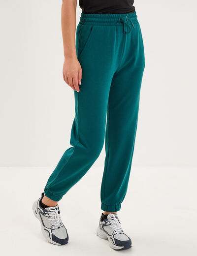 Pantalon de jogging molletonn&eacute; vert fonc&eacute; femme