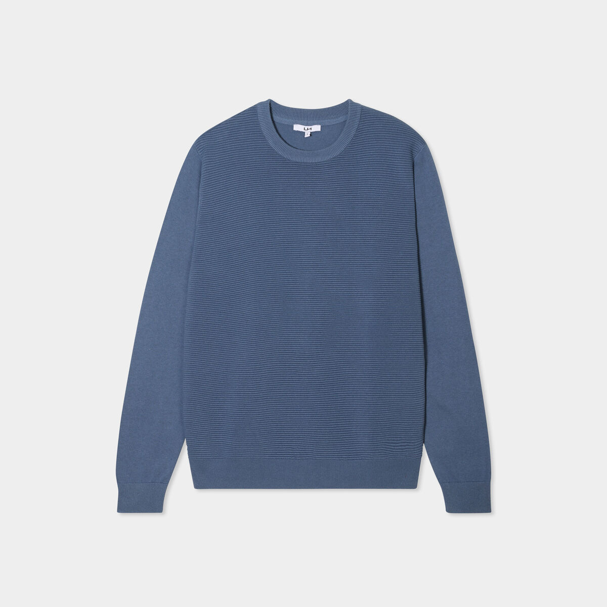 Pull col rond coton manches longues bleu foncé homme