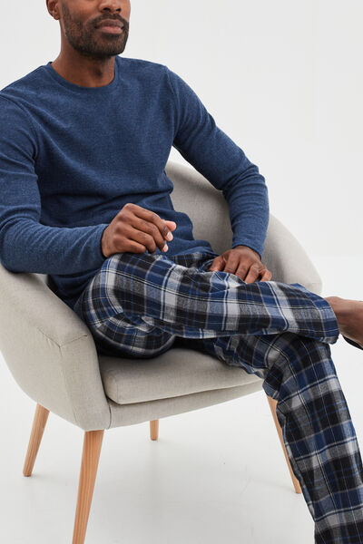 Ensemble pyjama manches longues 2 pi&egrave;ces bleu marine homme