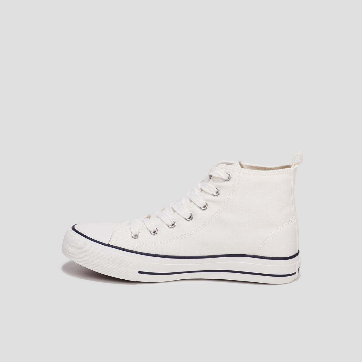 Tennis montantes &agrave; lacets en toile blanc femme