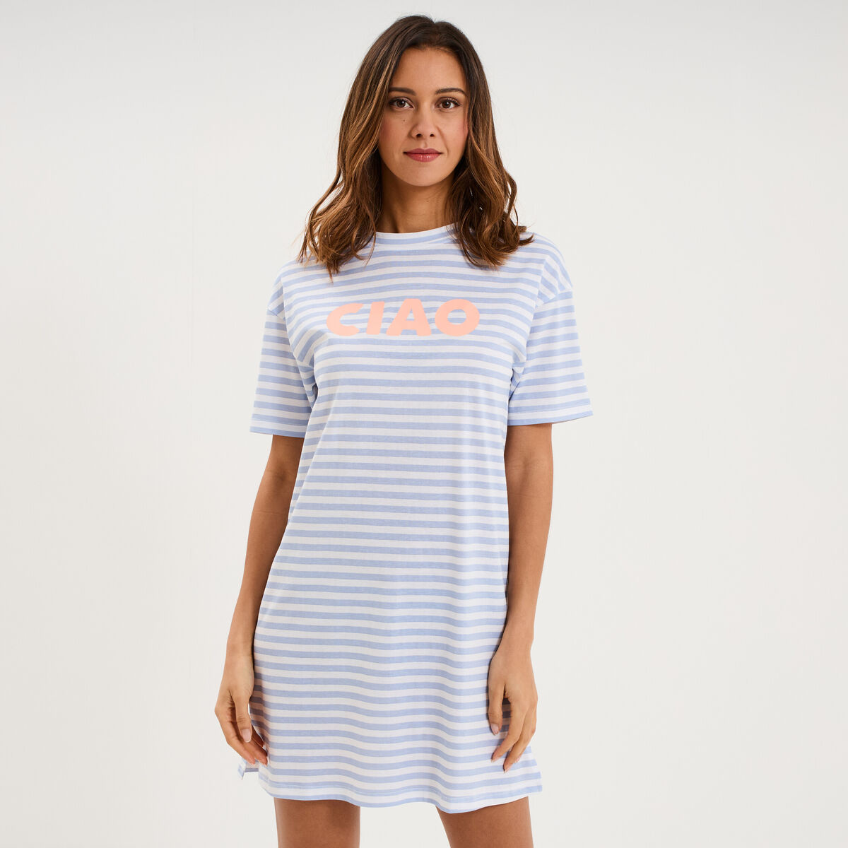 Chemise de nuit manches courtes coton blanc femme