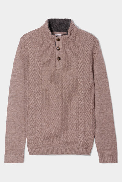 Pull camionneur boutonné taupe homme
