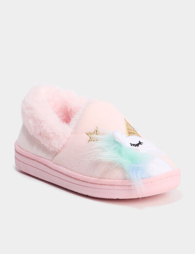 Chaussons fourrés brodés rose fille