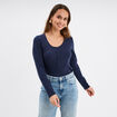 T-shirt ajusté col tunisien jersey coton bleu marine femme