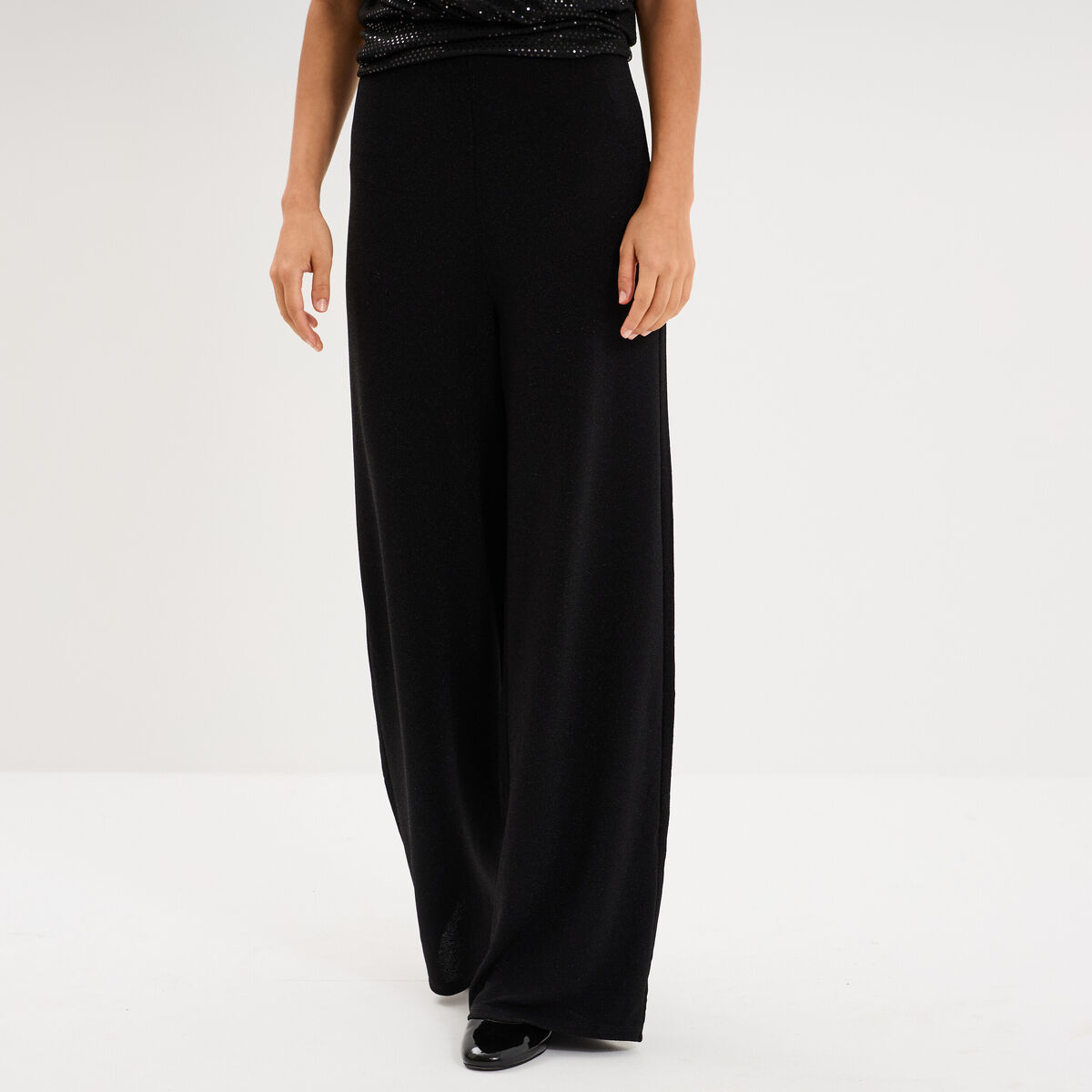 Pantalon large &agrave; paillettes noir femme