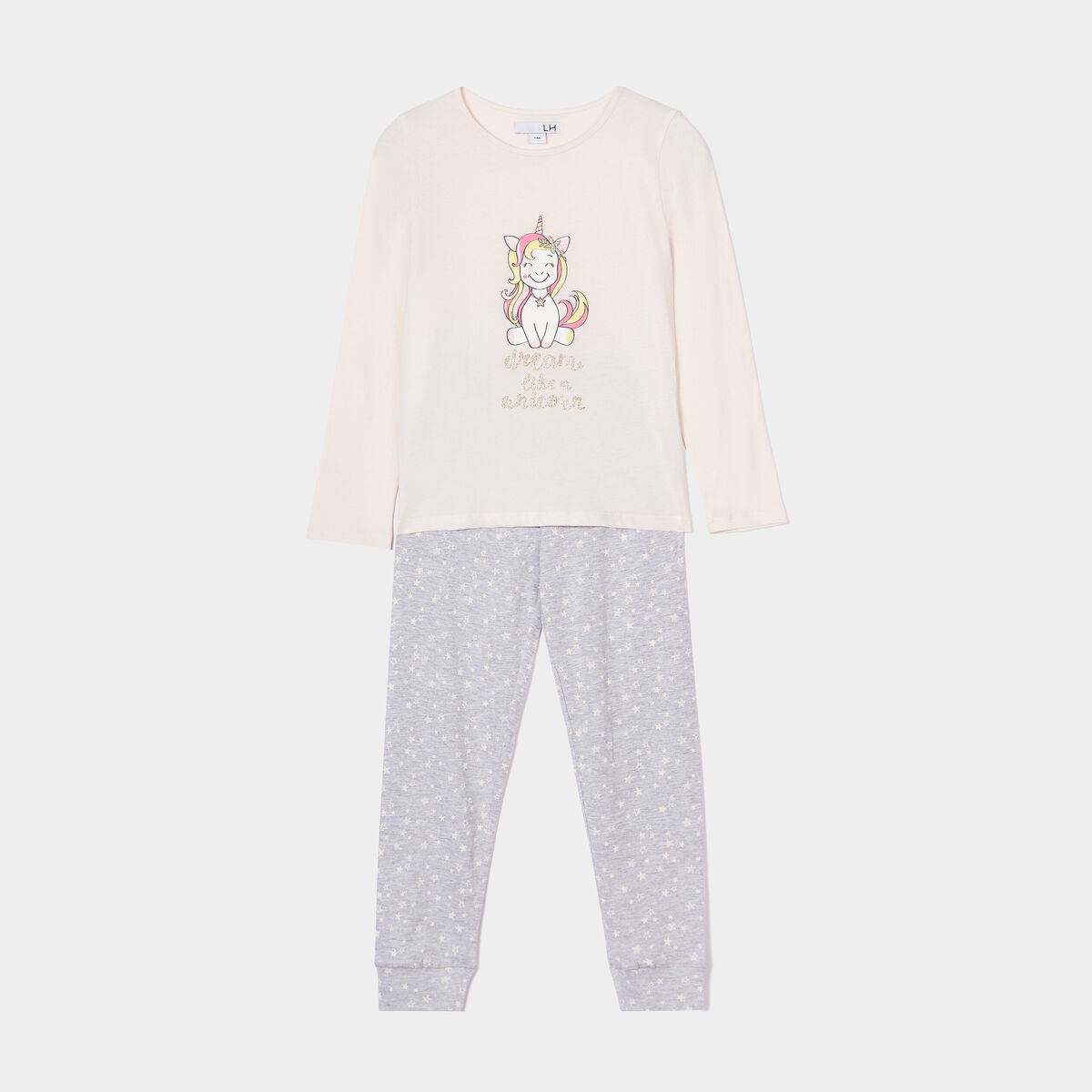Ensemble pyjama 2 pièces bas resserré rose clair fille